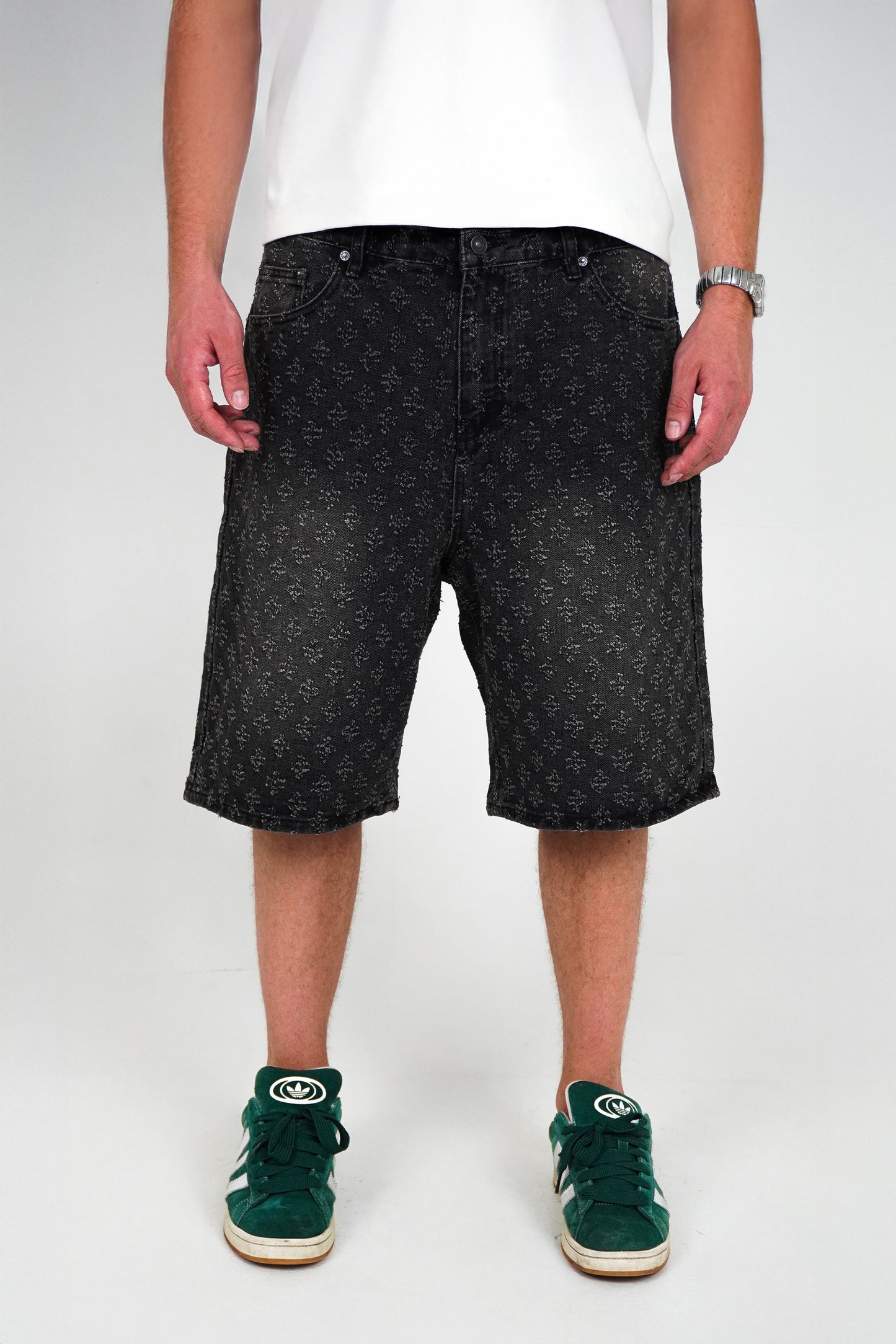DISTRESSED DENIM SHORTS BLACK