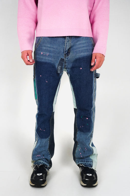 GALLERY CARPENTER FLARED DENIM JEANS BLUE