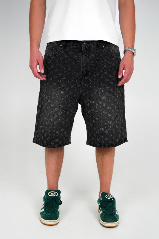 DISTRESSED DENIM SHORTS BLACK