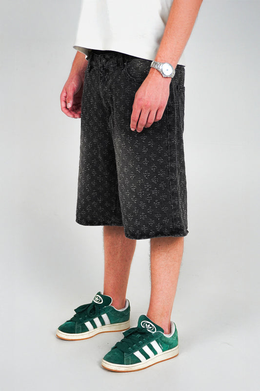 DISTRESSED DENIM SHORTS BLACK NERO