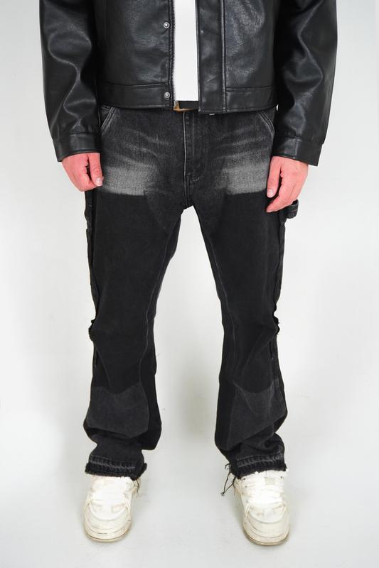 GALLERY CARPENTER FLARED DENIM JEANS BLACK