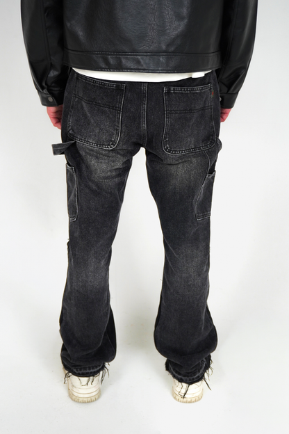 GALLERY CARPENTER FLARED DENIM JEANS BLACK