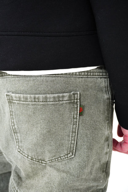 BUTTON STRAIGHT DENIM JEANS GREEN