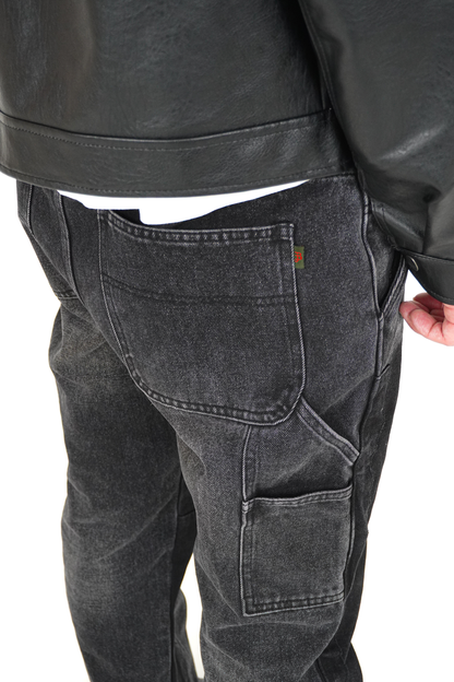GALLERY CARPENTER FLARED DENIM JEANS BLACK