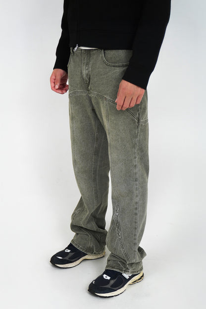 BUTTON STRAIGHT DENIM JEANS GREEN